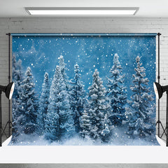 Aperturee - Cartoon Pine Forest Snowy Christmas Photo Backdrop