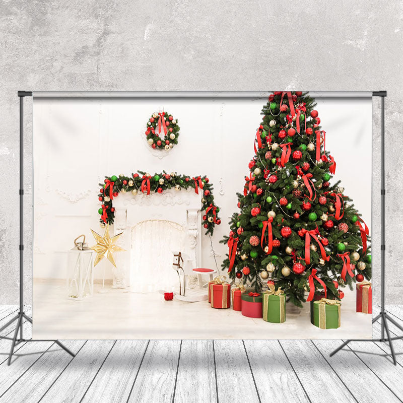 Aperturee - Aperturee Warm White Interior Christmas Tree Photo Backdrop