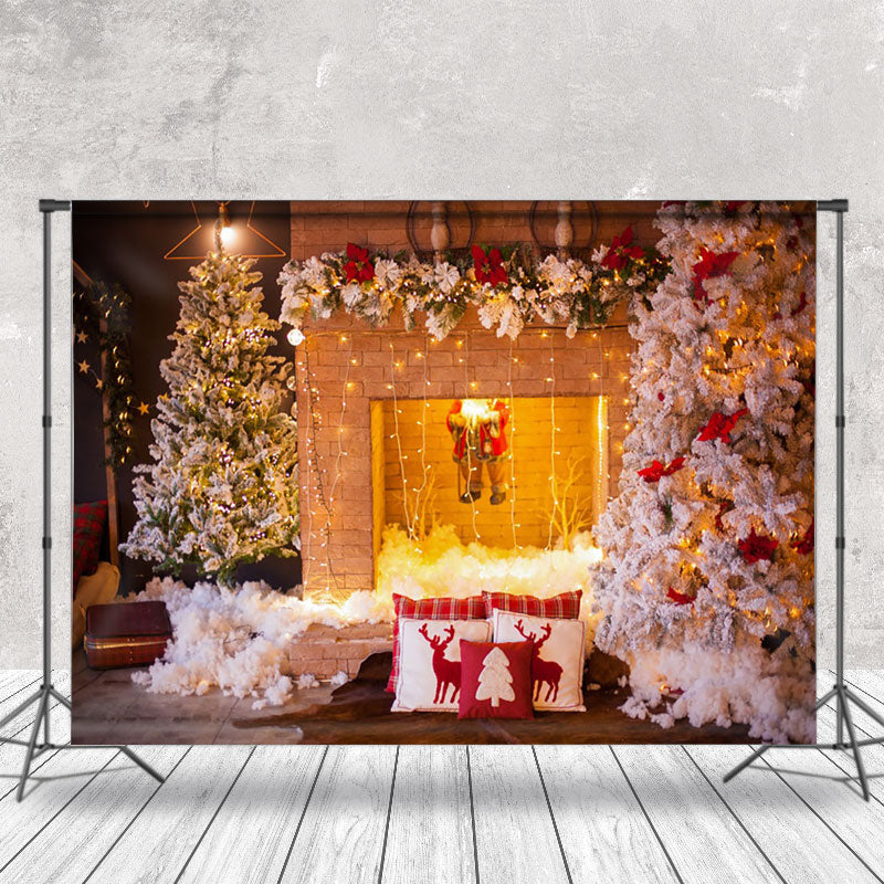 Aperturee - Aperturee Fireplace Santa Claus Christmas Photography Backdrop