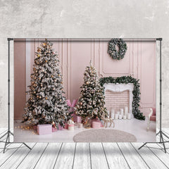 Aperturee - Aperturee Pink Wall Interior Christmas Photography Backdrop