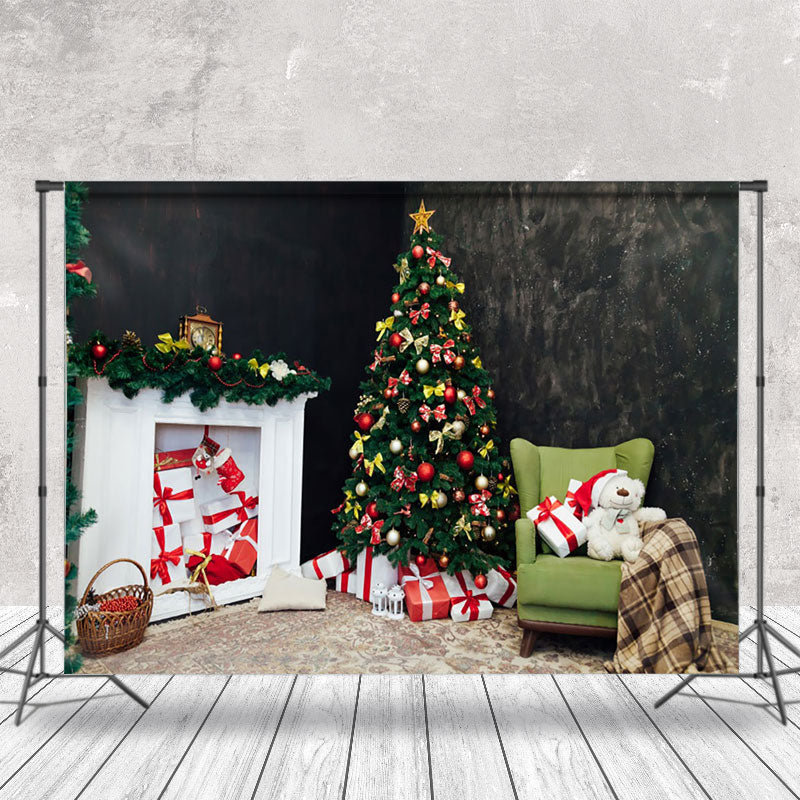 Aperturee - Aperturee Black Room White Fireplace Christmas Photo Backdrop