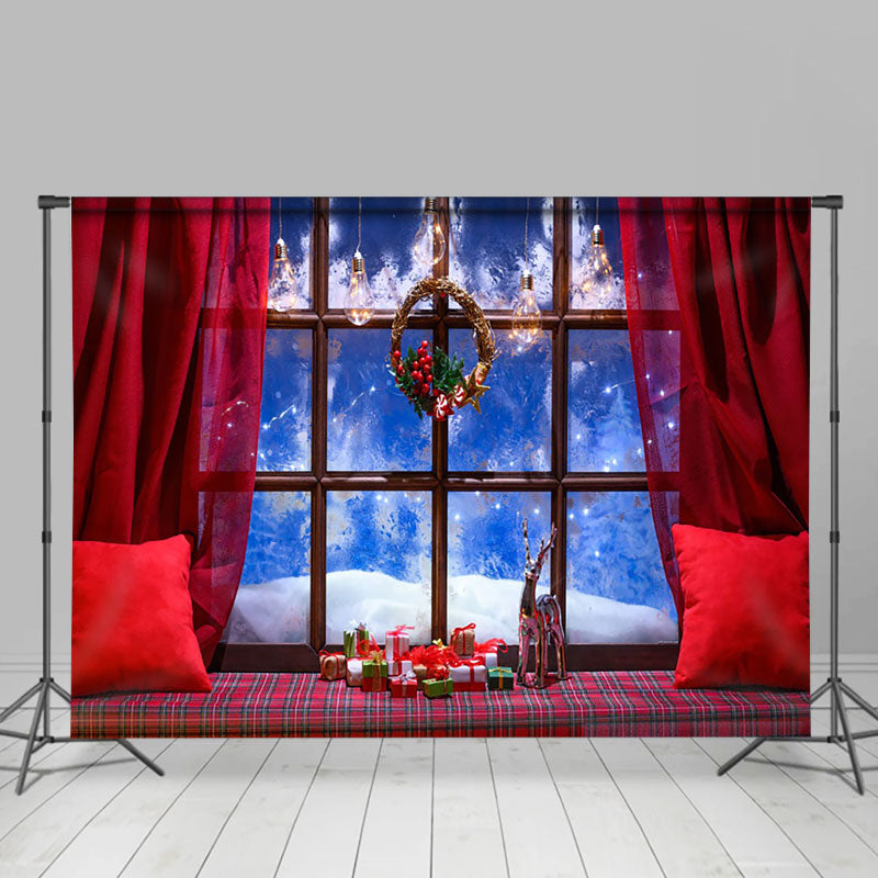 Aperturee - Aperturee Red Curtain Pillow Window Christmas Photo Backdrop