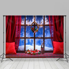 Aperturee - Aperturee Red Curtain Pillow Window Christmas Photo Backdrop