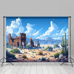 Aperturee - Aperturee Desert Ruins Mountain Blue Sky Scene Photo Backdrop