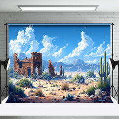 Aperturee - Aperturee Desert Ruins Mountain Blue Sky Scene Photo Backdrop