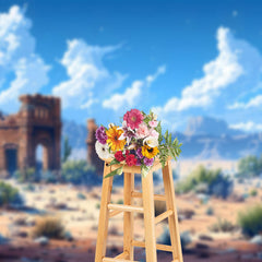 Aperturee - Aperturee Desert Ruins Mountain Blue Sky Scene Photo Backdrop