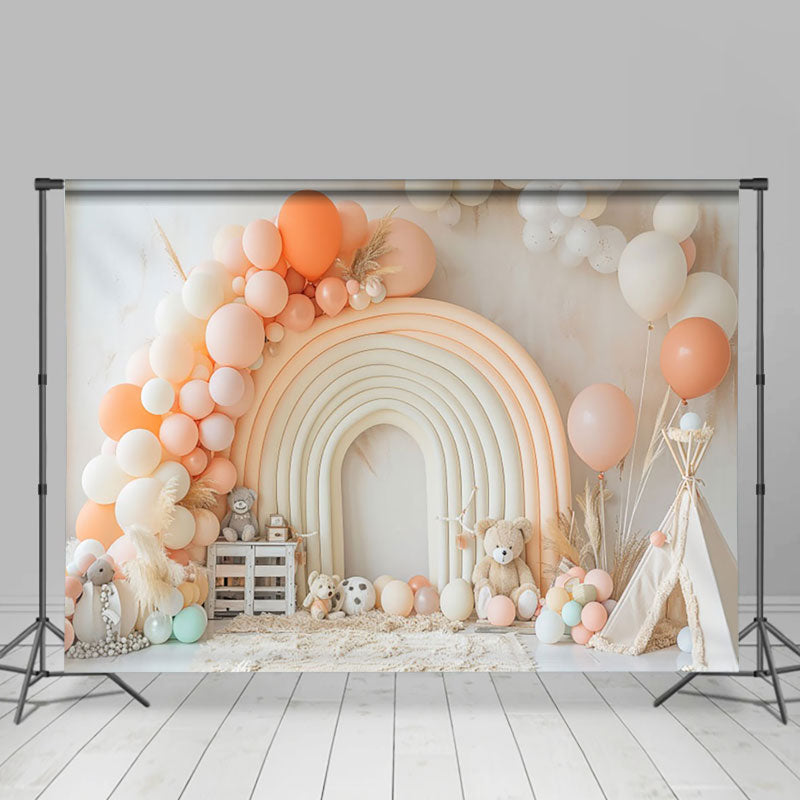 Aperturee - Aperturee Balloon Rainbow Arch Teddy Bear Cake Smash Backdrop