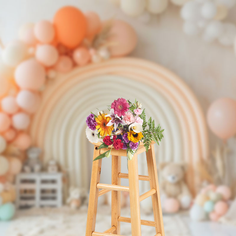 Aperturee - Aperturee Balloon Rainbow Arch Teddy Bear Cake Smash Backdrop