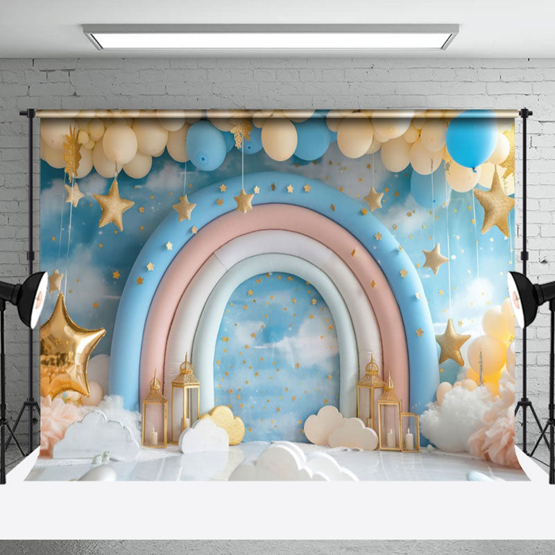 Aperturee - Aperturee Rainbow Arch Balloons Fairy Tale Cake Smash Backdrop