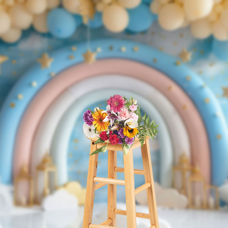 Aperturee - Aperturee Rainbow Arch Balloons Fairy Tale Cake Smash Backdrop