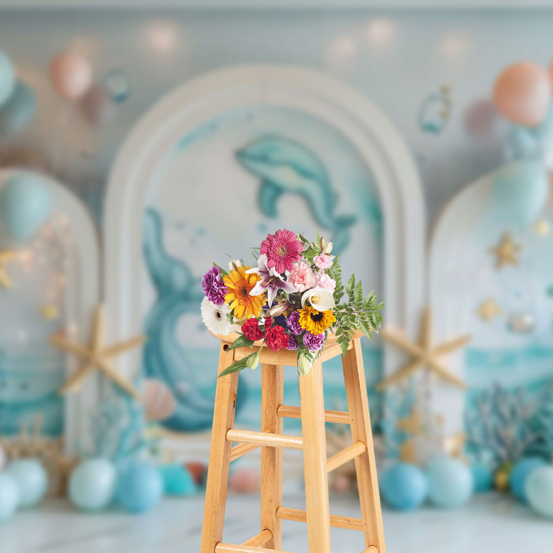 Aperturee - Aperturee Balloons Dolphin Arch Ocean Cake Smash Backdrop