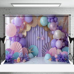 Aperturee - Aperturee Purple Arch Balloon Shells Stars Cake Smash Backdrop