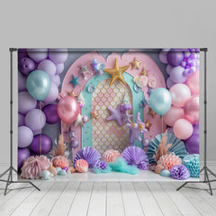 Aperturee - Aperturee Purple Arch Balloon Mermaid Cake Smash Backdrop