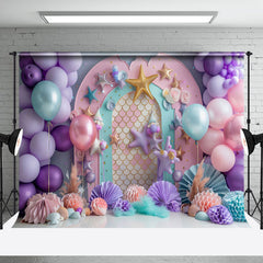 Aperturee - Aperturee Purple Arch Balloon Mermaid Cake Smash Backdrop