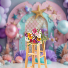 Aperturee - Aperturee Purple Arch Balloon Mermaid Cake Smash Backdrop