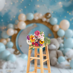 Aperturee - Aperturee Blue Starry Night Bear Balloon Cake Smash Backdrop