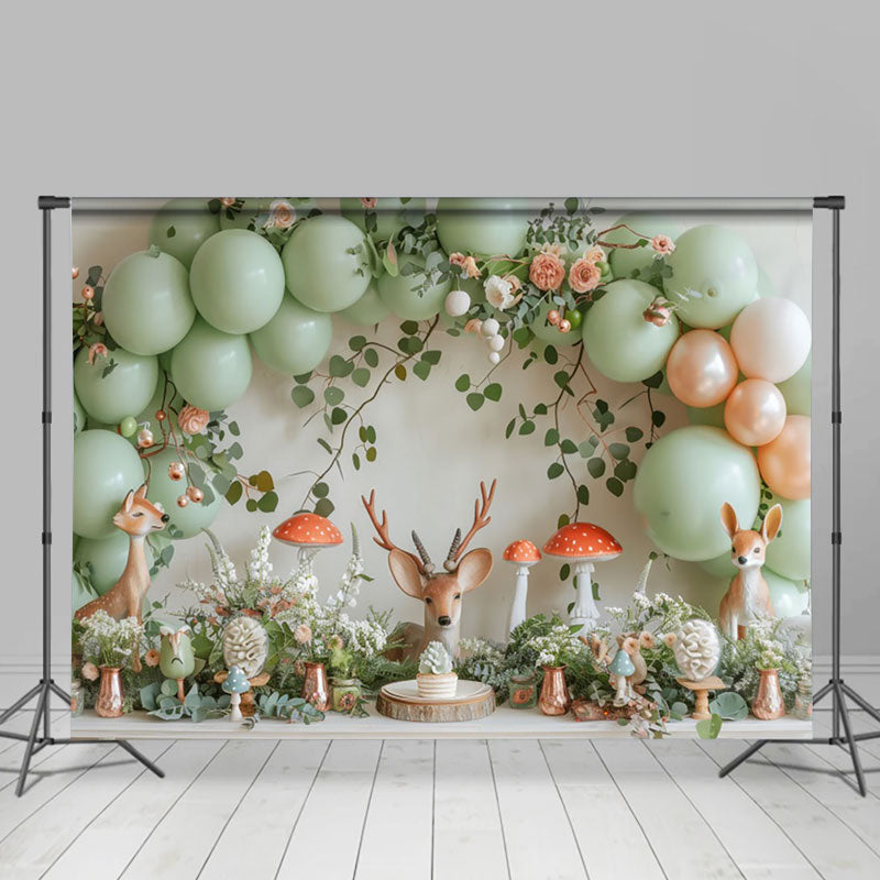 Aperturee - Aperturee Safari Green Jungle Deer Balloon Cake Smash Backdrop