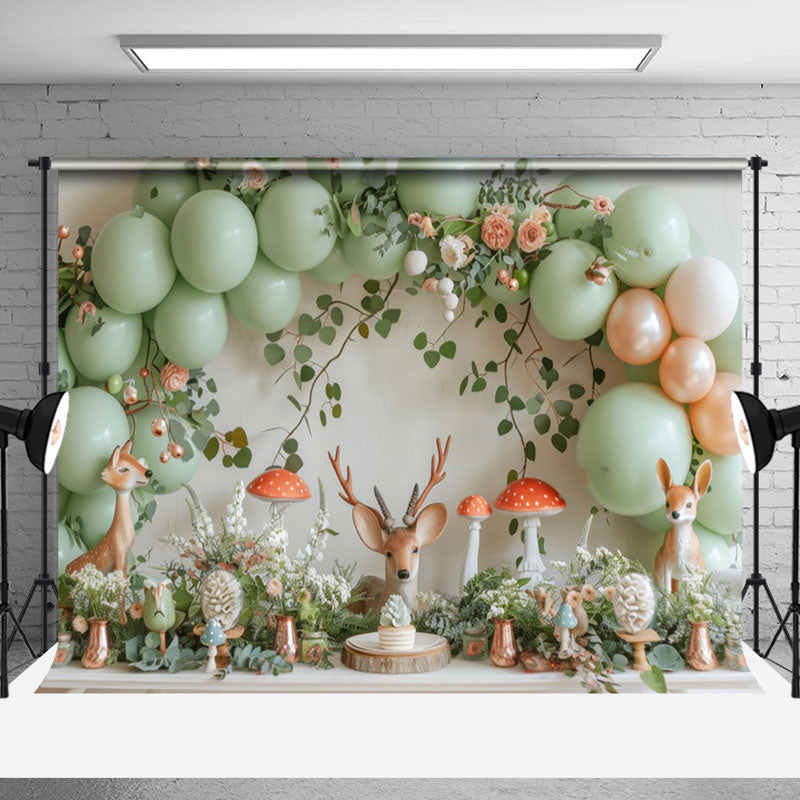 Aperturee - Aperturee Safari Green Jungle Deer Balloon Cake Smash Backdrop