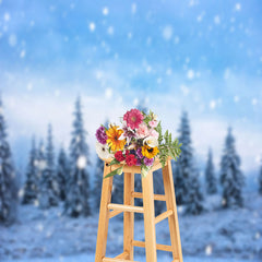 Aperturee - Snow Covered Pines Photography Backdrop Photo Booth