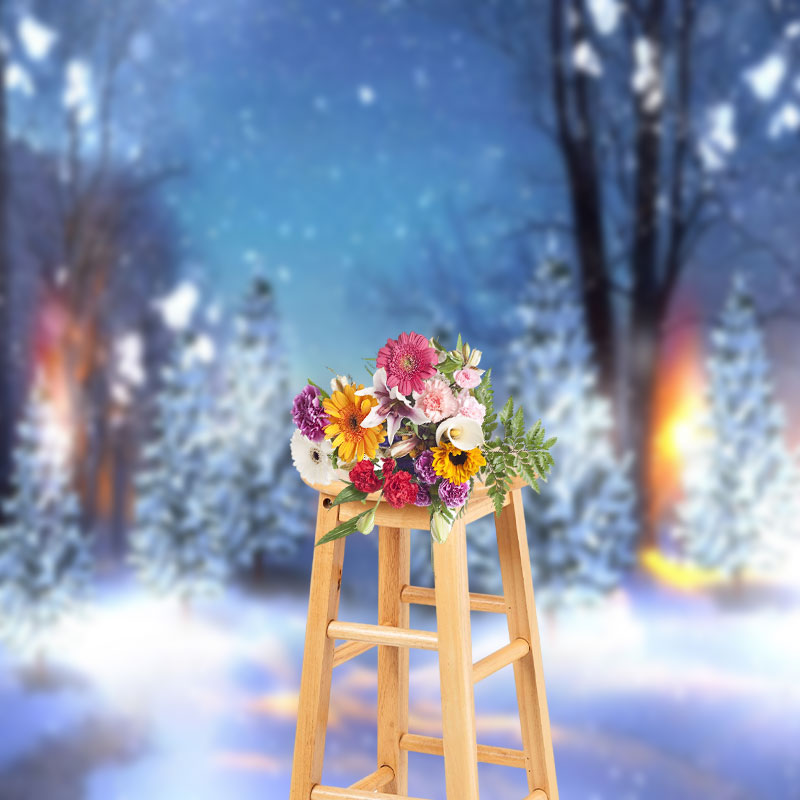 Aperturee - Yellow Light Night Snow Scene Photography Backdrop