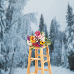 Aperturee - Snowy Pine Forest Photography Backdrop In The Evening