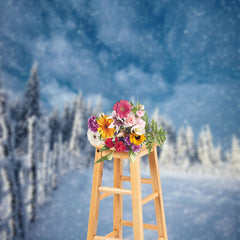 Aperturee - Wooden Fence Pine Forest Snow Landscape Backdrop