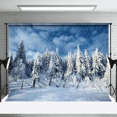 Aperturee - Wooden Fence Pine Forest Snow Landscape Photo Backdrop