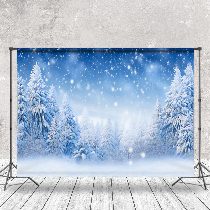 Aperturee - Dreamy Snowflakes Pine Trees Winter Photo Backdrop