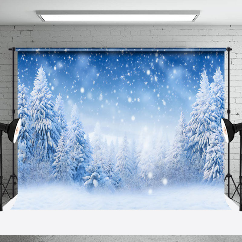 Aperturee - Dreamy Snowflakes Pine Trees Winter Photo Backdrop