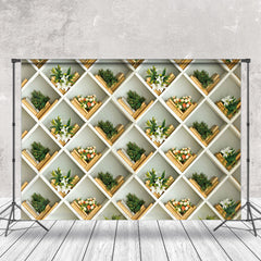 Aperturee - Wall Grid Green Plants Flowers Books Photo Backdrop