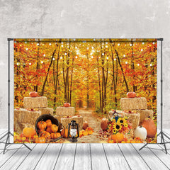 Aperturee - Haystack Pumpkin Autumn Woods Photography Backdrop