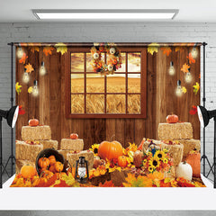 Aperturee - Window Wheat Field Autumn Pumpkin Harvest Backdrop