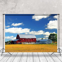 Aperturee - Farm Red House Blue Sky Grass Outdoor Photo Backdrop