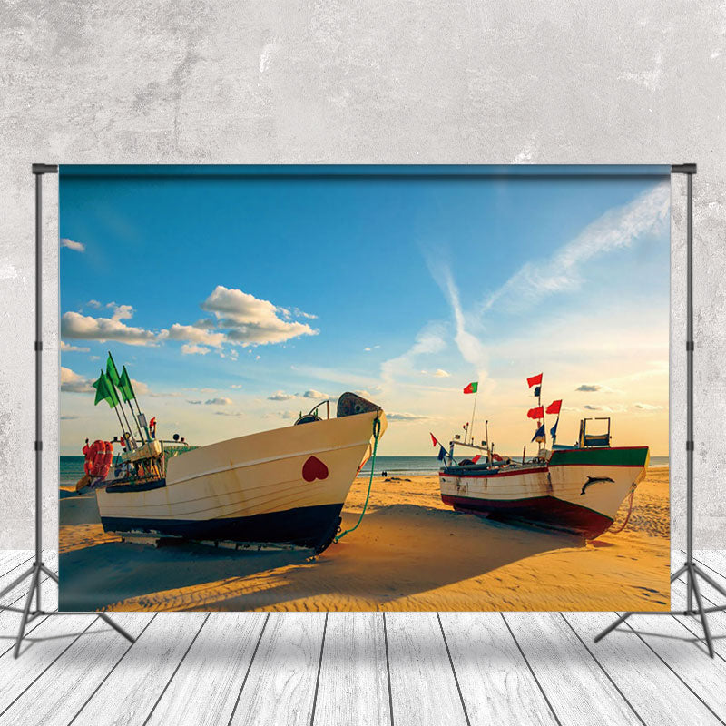 Aperturee - Beach Sailing Boat Outdoor Landscape Photo Backdrop