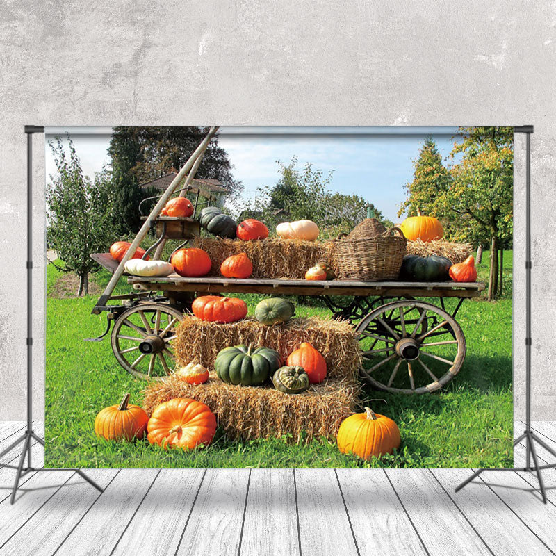 Aperturee - Pumpkin Wooden Cart Orchard Outdoor Photo Backdrop