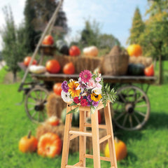 Aperturee - Pumpkin Wooden Cart Orchard Outdoor Photo Backdrop