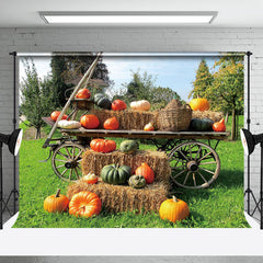 Aperturee - Pumpkin Wooden Cart Orchard Outdoor Photo Backdrop