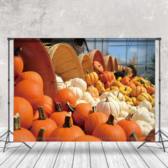 Aperturee - Many Kinds Of Pumpkins Dumped On The Ground Backdrop