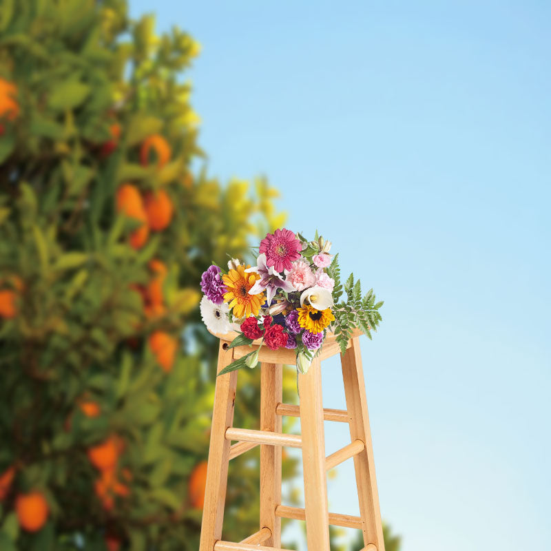 Aperturee - Orange Trees Under The Blue Sky Fruit Photo Backdrop