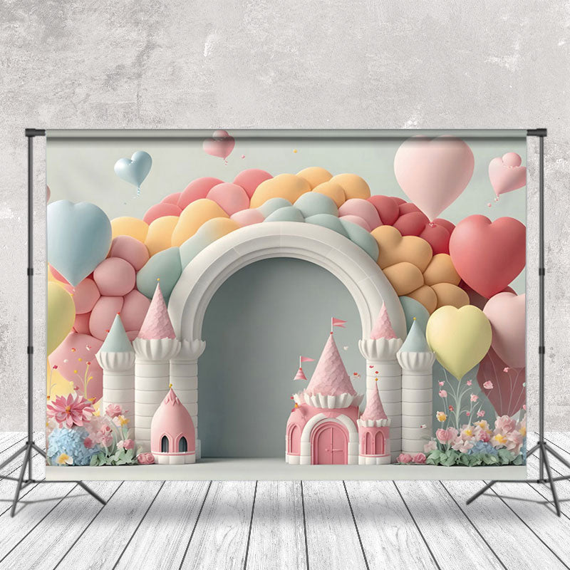 Aperturee - Love Balloon Castle Cake Smash Photography Backdrop