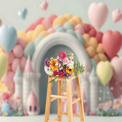 Aperturee - Love Balloon Castle Cake Smash Photography Backdrop