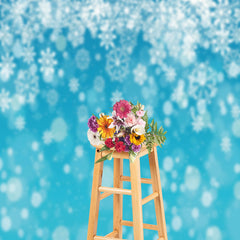 Aperturee - Snowflakes Blue Background Winter Wonderland Backdrop