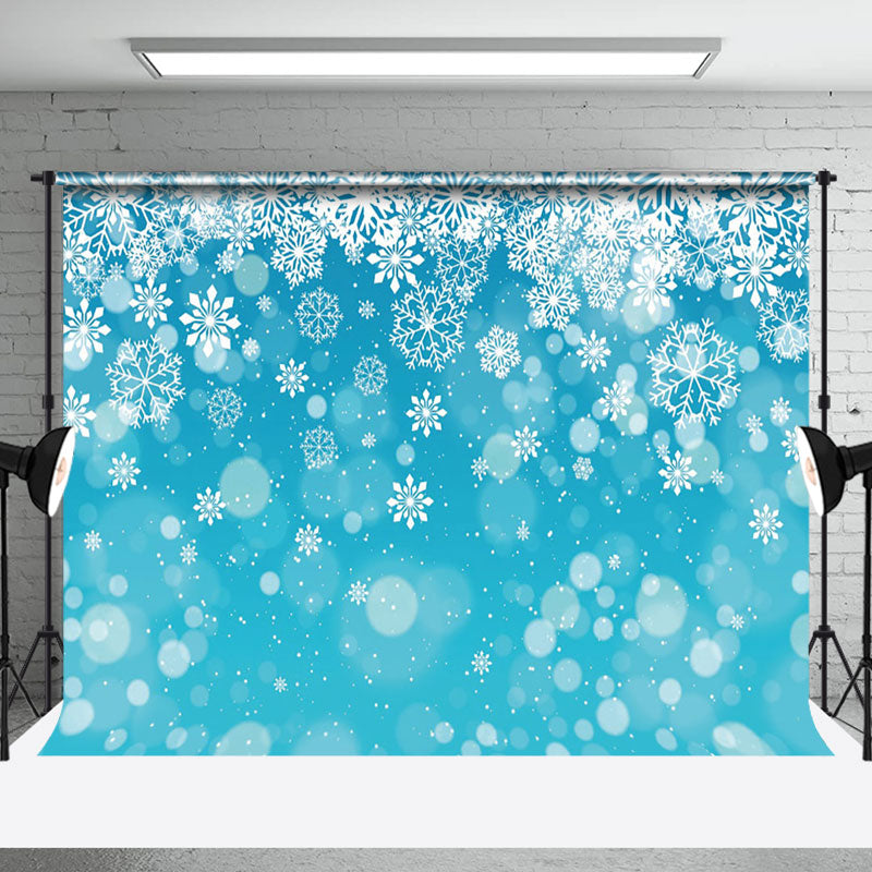 Aperturee - Snowflakes Blue Background Winter Wonderland Backdrop