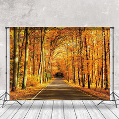 Aperturee - Fall Leaves Forest Autumn Scenery Photo Backdrop