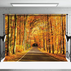 Aperturee - Fall Leaves Forest Autumn Scenery Photo Backdrop