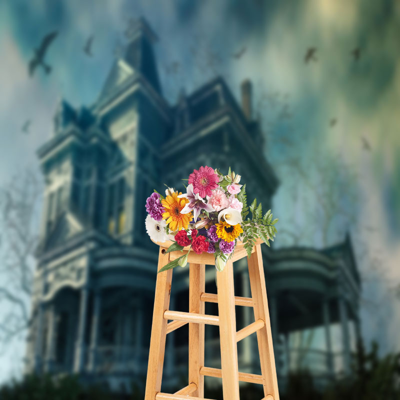 Aperturee - Vintage Abandoned Villa Bird Halloween Backdrop