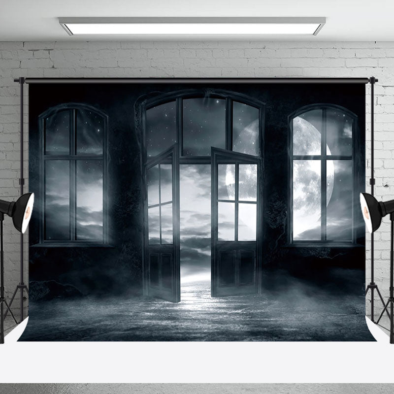 Aperturee - Moon Starry Foggy Window Door Photo Backdrop