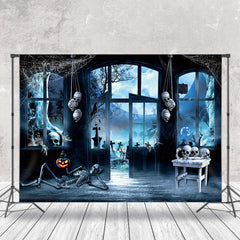 Aperturee - Skeleton Scary Moon Haunted House Halloween Backdrop