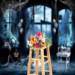 Aperturee - Skeleton Scary Moon Haunted House Halloween Backdrop