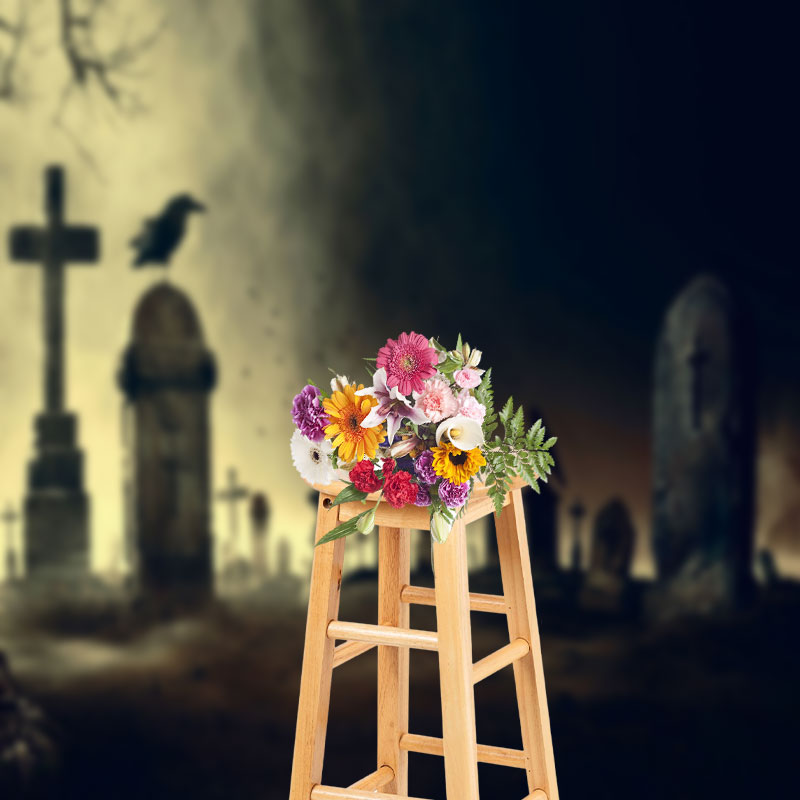 Aperturee - Gloomy Horror Cemetery Crow Halloween Backdrop